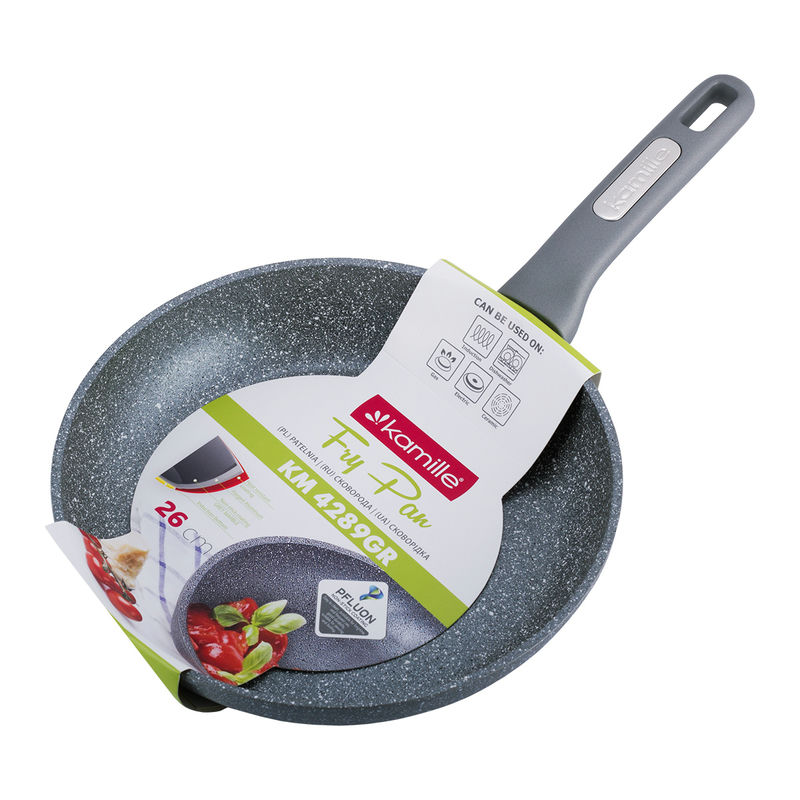 Сковорода АП д26*5см Серый мрамор ручка софтач индукция (6шт) - KM-4289GR