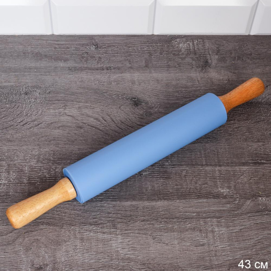 Скалка силикон дерево 43*25*5см Синий RL-919 (72шт) - 734919