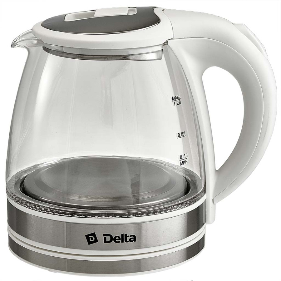 Чайник эл стекло 1,2л 1500Вт белый Delta DL-1121 (12шт)
