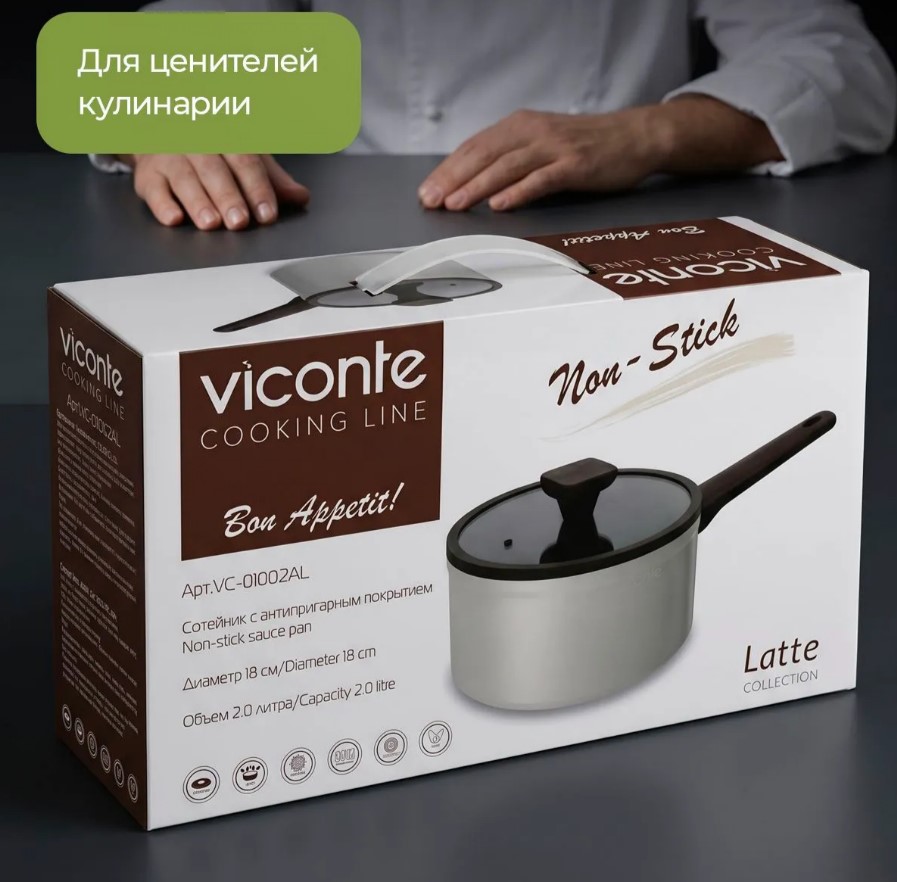 Сотейник АП 2л ст/кр ручка софтач п/дерево индукция VICONTE (6шт) - VC-01002AL