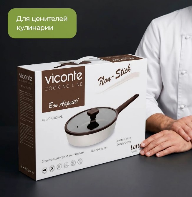 Сковорода АП д24см ст/кр ручка софтач п/дерево индукция VICONTE (6шт) - VC-01007AL