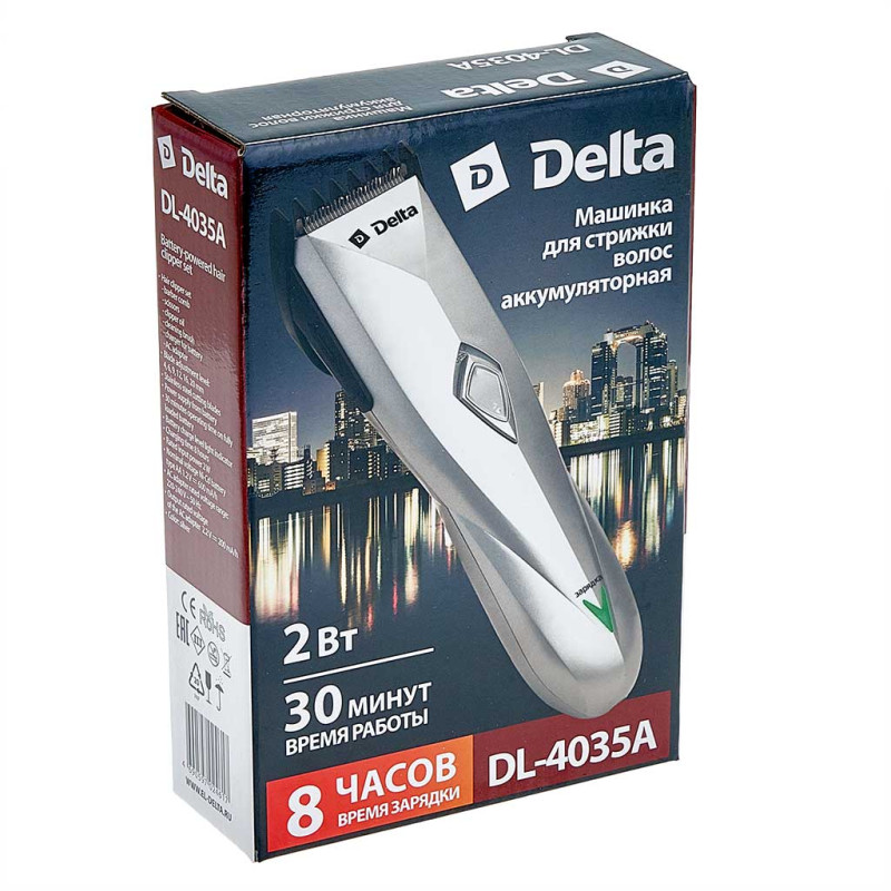 Машинка д/стрижки волос аккумуляторная Delta серебрист. (40шт) - DE-4035A