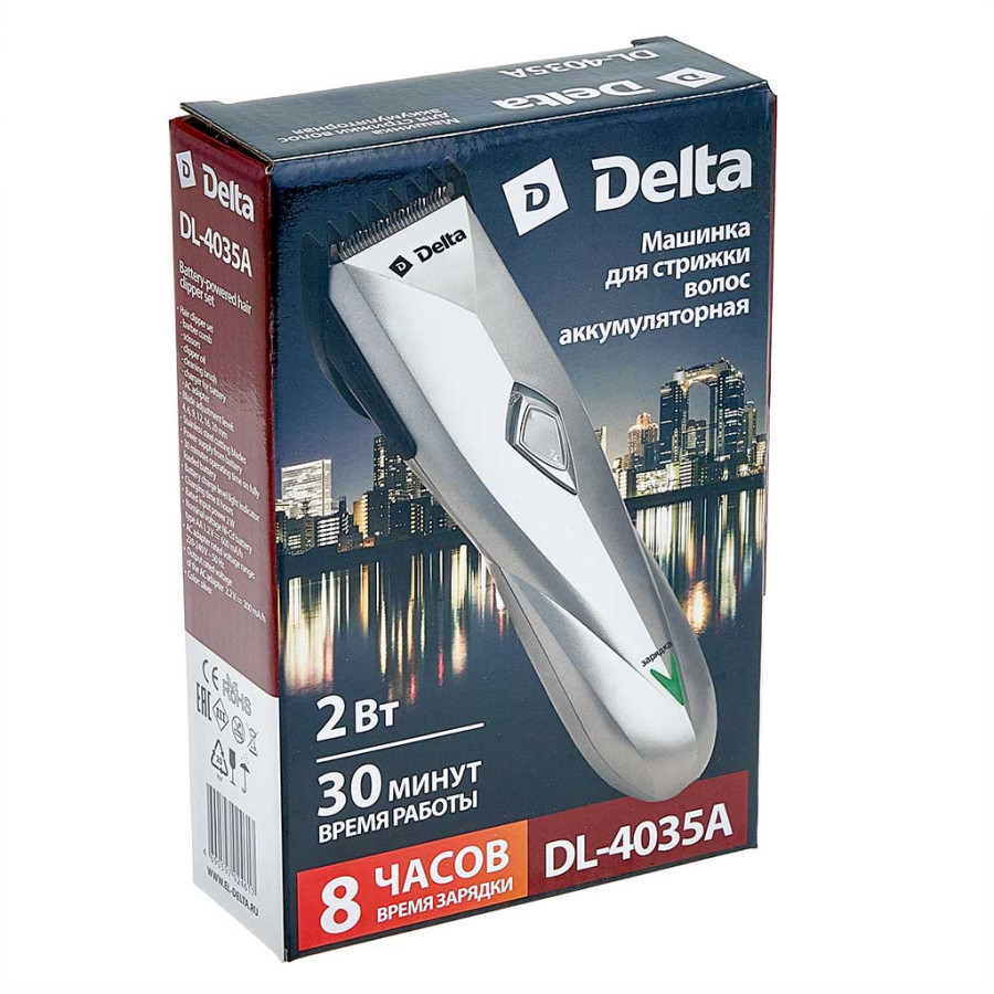 Машинка д/стрижки волос аккумуляторная Delta серебрист. (40шт) - DE-4035A