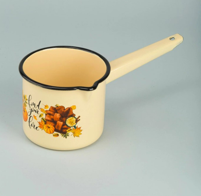 Ковш эмаль 1,4л со сливом с длин.руч с рис (6шт) - М2009-01/4-Изобилие